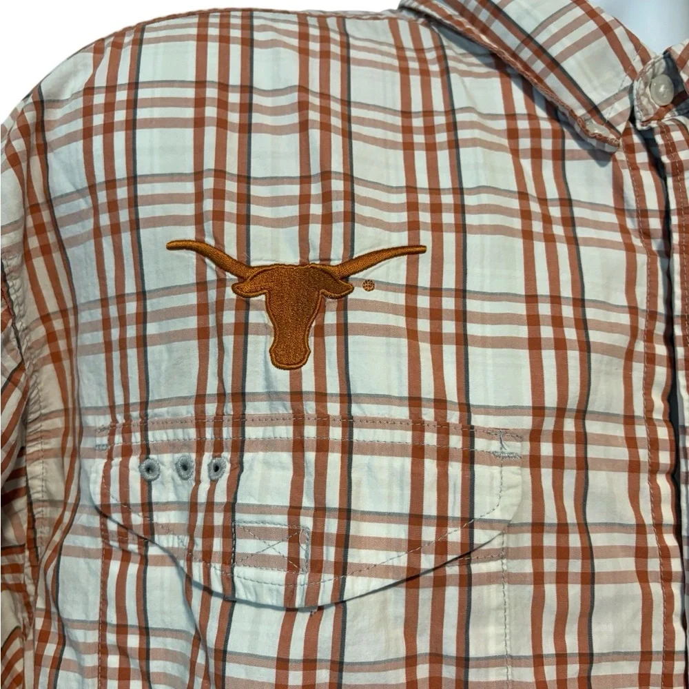Columbia PFG Men's Texas Longhorns Plaid Fishing Shirt Orange and White XL